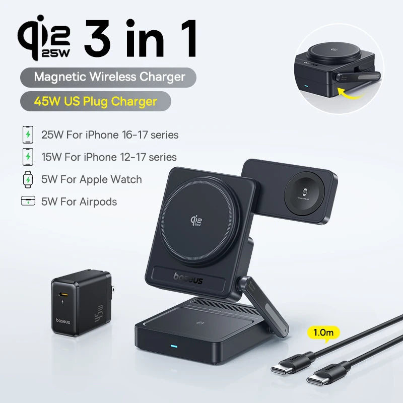 Baseus PicoGo AF21 3-in-1 Qi2.2 25/35/45W Magnetic Wireless Charger